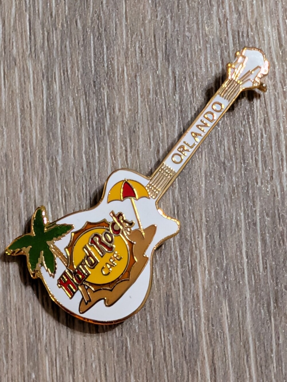 Hard Rock Cafe White, Gold, Green, Red, Yellow Guitar Pin - Orlando